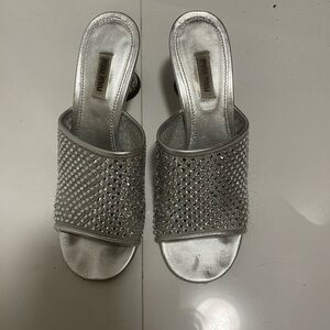 Miu Miu Silver Embellished Mules 👠 Silver Crystal – Size 40 – Made in Italy